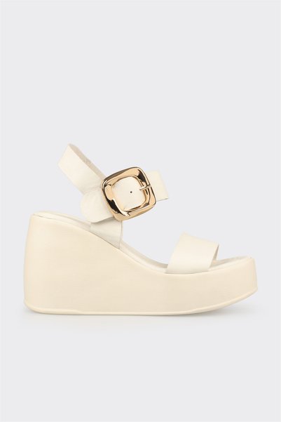 Ecru Leather Women's Wedge Heel Sandals