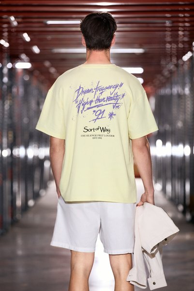 Frio Men's Crew Neck Organic Cotton Printed and Embroidered Oversized Yellow T-Shirt