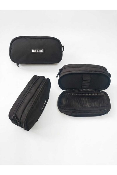 Fabric pencil case with 2 compartments, large capacity, multi-functional pen holder, black.