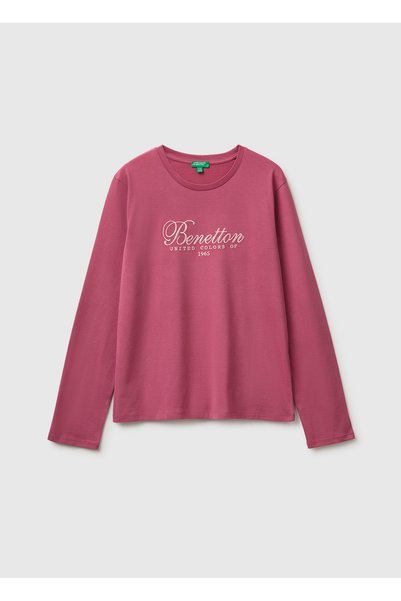 Girl's Fuchsia Front Embroidered Long Sleeve T-Shirt