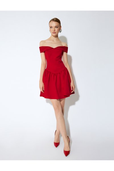 Satin Sweetheart Neckline Off-The-Shoulder Mini Balloon Dress