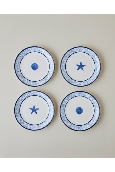 Shellwave Porcelain 4-Piece Cake Set 19 cm Navy Blue-White