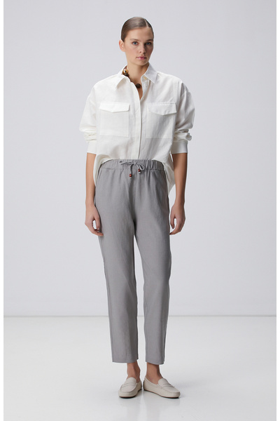 Gray Linen Mix Jogger Pants