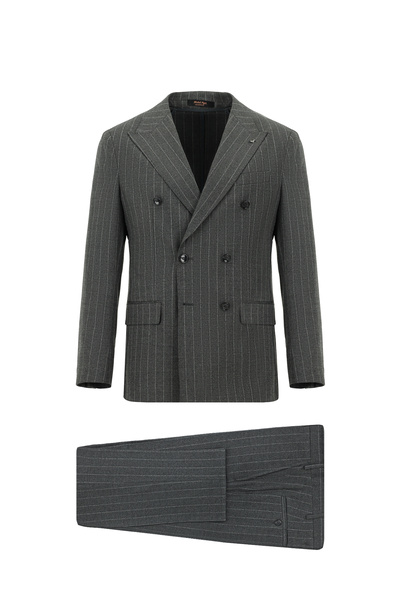 7 Drop Super Slim Fit екстра тесен крој волнен костум со пруги и дворедно закопчување