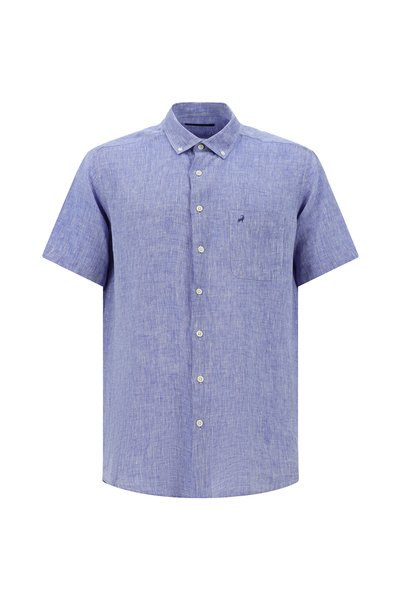 Short Sleeve Regular Fit Button Collar Linen Shirt