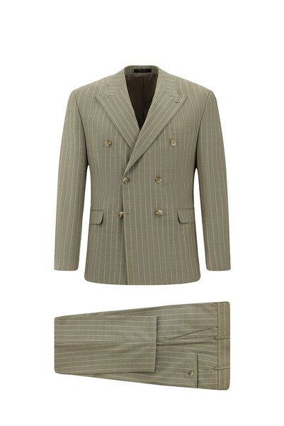 7 Drop Slim Fit Narrow Cut Woolen Striped Double-Breasted Suit