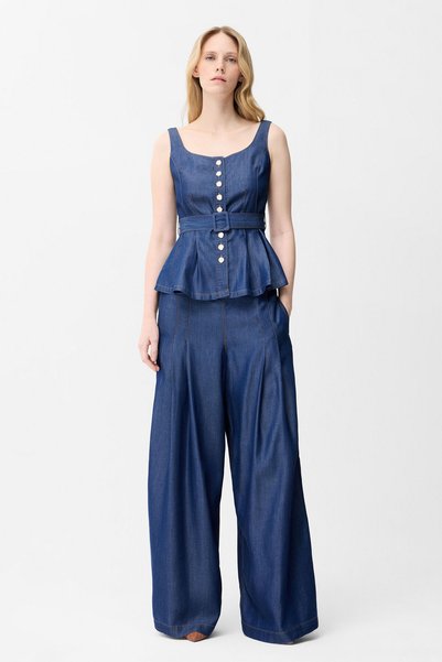Elastic Waist Denim Trousers