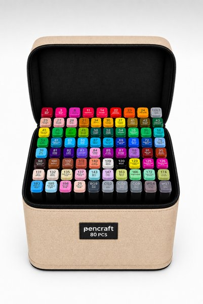 Pencraft 80 Pieces Double-Sided Professional Marker Paint Chisel Set with Beige Bag and Stand