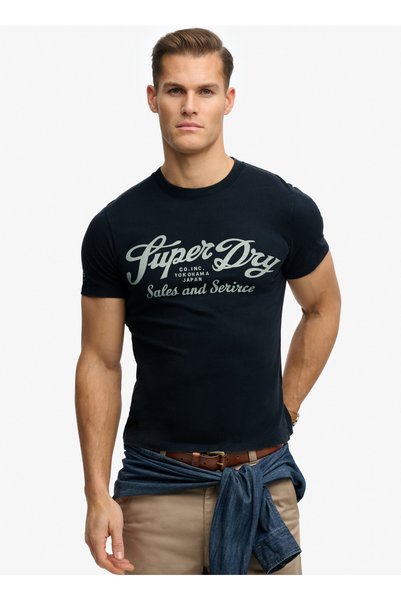 Navy Blue Men's Text Printed T-Shirt