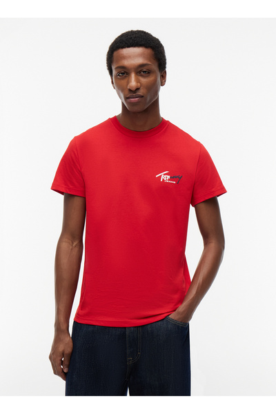 Red Men's T-Shirt Dm0Dm22538Xml Tjm Slim Sign Chest