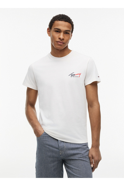 White Men's T-Shirt Dm0Dm22538Ybh Tjm Slim Sign Chest