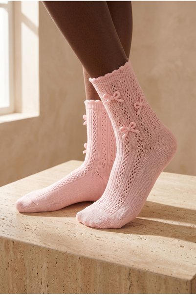 Girl's bow knitted pink sock set