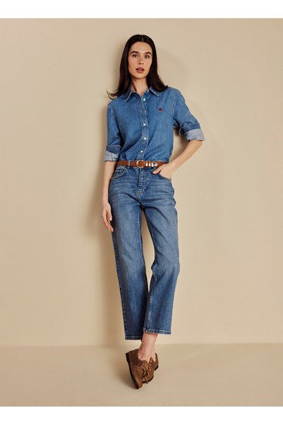 Сини женски стандардни тексас панталони со крој тип boot cut