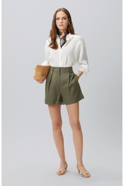 Khaki Double-Legged Linen Shorts