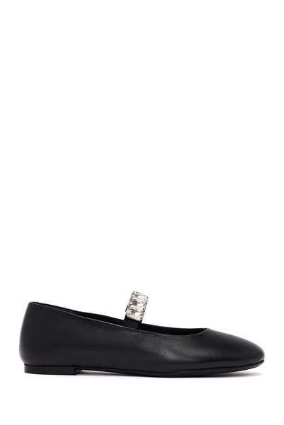 Women's Black Stone Leather Ballerinas 26Pfd141518