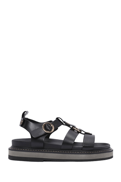 Women's Black Ankle Strap Thick Sole Sandals 25Sfe 401418