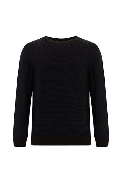 Crew Neck Regular Fit Patterned Wool Knitwear Sweater