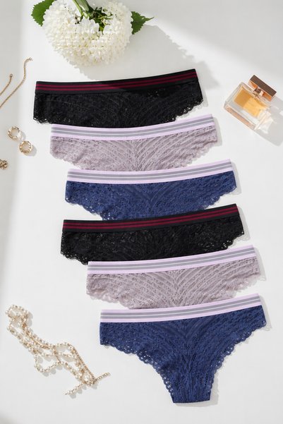 Women's 6-Pack Striped Elastic Lace Panties