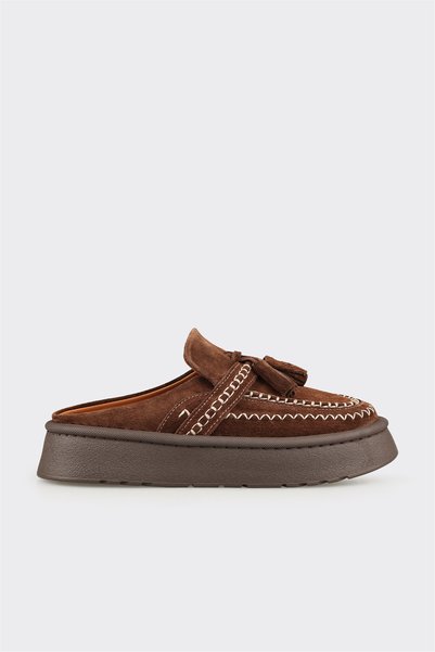 Brown Leather Women's Slippers