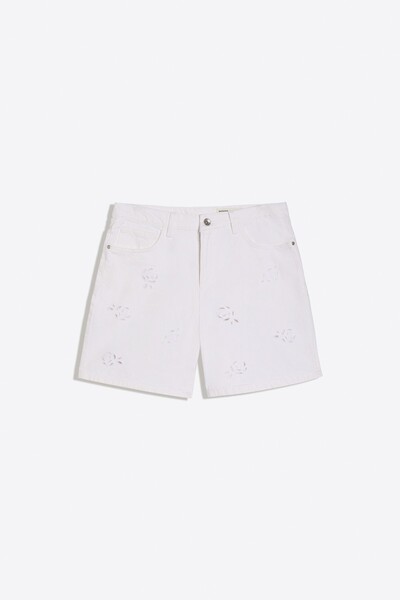 Embroidered Baggy Fit Denim Bermuda Shorts