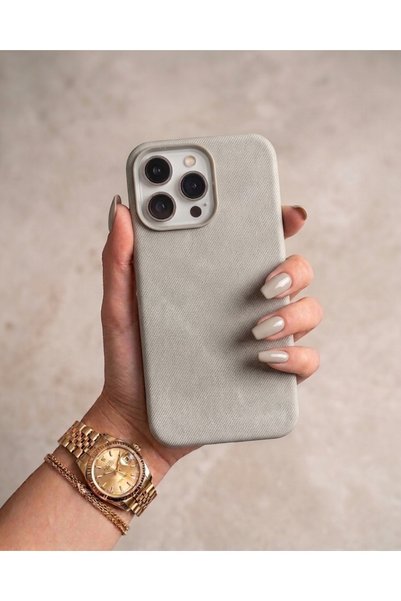 iPhone 15 Compatible Premium Magsafe Supported Case with Denim Fabric Design