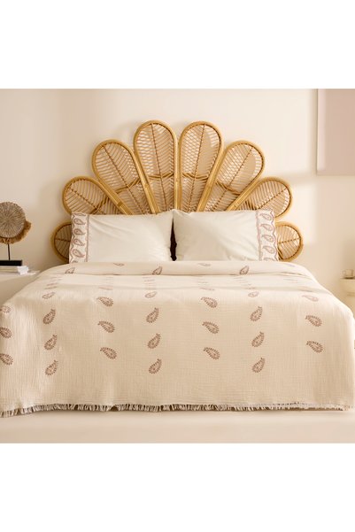 Incanto 100% Cotton Muslin Double Bed Embroidered Pique Set Mink