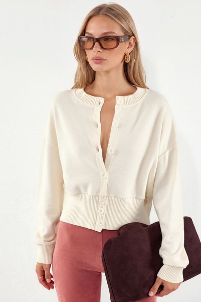Busem Buttoned Short Ribbed Cardigan