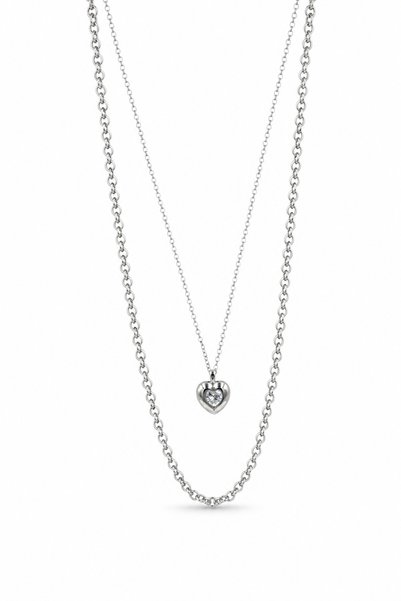 Layered Heart Pendant Two-Chain Stylish Necklace Set - Modern and Elegant Design