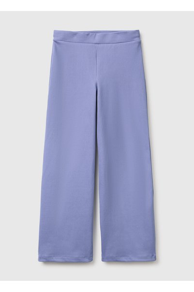 Girl's Purple Logo Detailed Adjustable Waist Wide Leg Stretch Pants