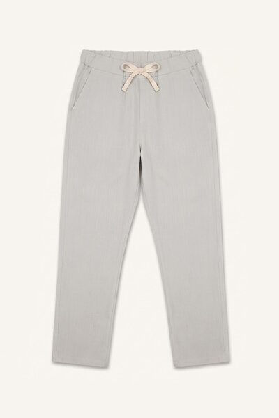 100% Cotton Regular Fit Elastic Tie Waist Beige Trousers H8803Ax26Sm