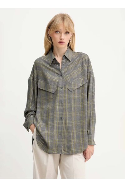 Oversize Shirt Collar Coffee Women's Shirt 50548656