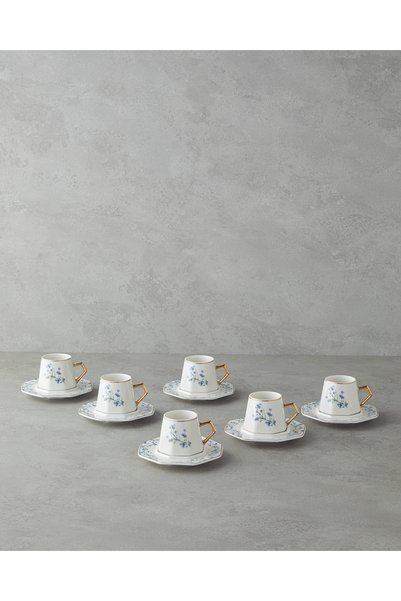 Lavendpetal New Bone China 12 Piece 6 Person Coffee Cup Set 80 ml Blue