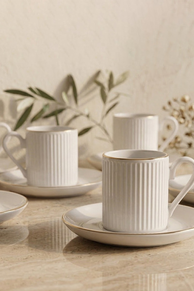 12 Piece 6-Person Stackable Striped Gold Gilt Coffee Cup Set - Coffee Cup Set 100ml