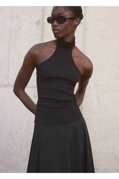 Mesh Blouse with Halter Neckline