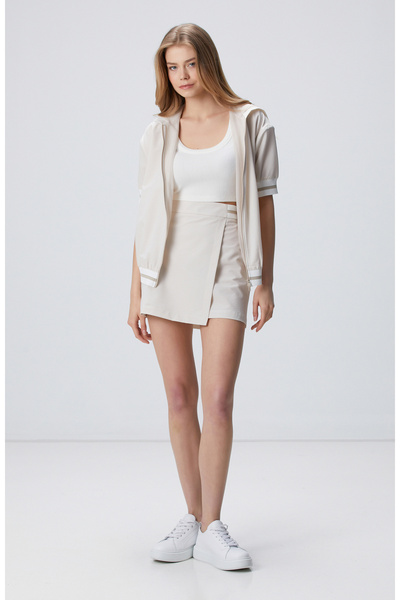 N-Tech Off-White Seersucker Beige Mini Skirt