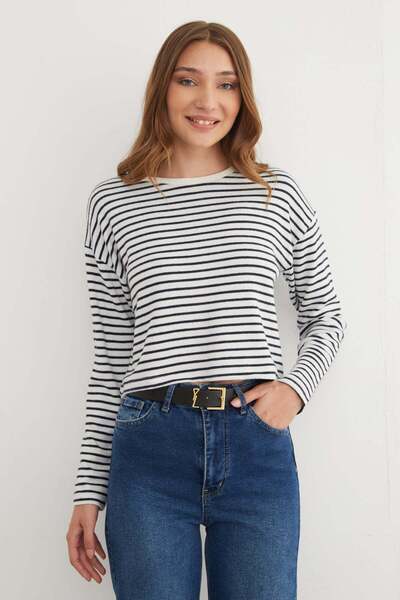 Striped Crop Slim Knitwear Sweater