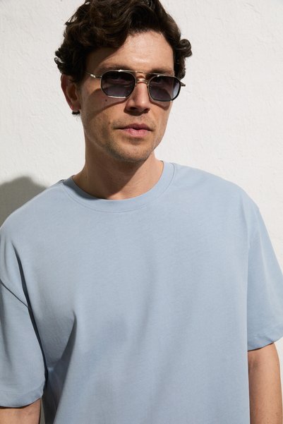 Dunno men's 100% organic cotton round neck regular fit blue t-shirt