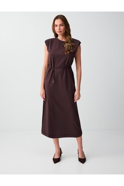 Bitter Brown Tie-Dye Detailed Sleeveless Midi Dress
