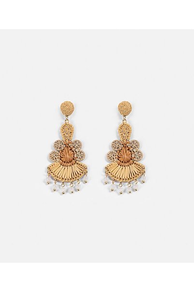 Raffia Earrings with Beads and Dangles