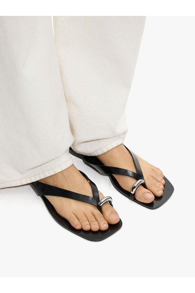 Women's Leather Sandals with Metallic Detail