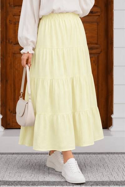 Yellow Layered Gathered Muslin Skirt