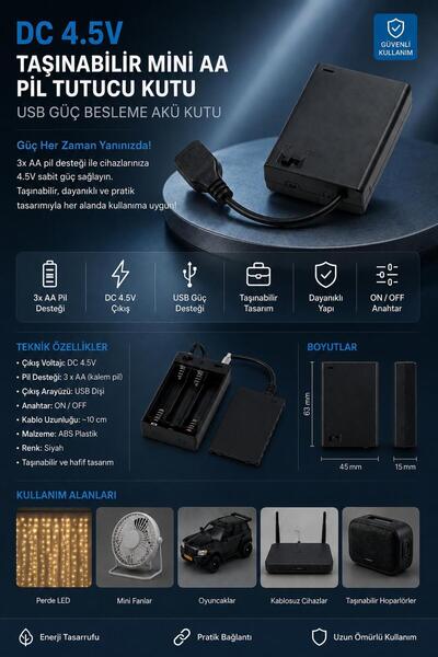 3x држач за батерии со прекинувач USB приклучок за напојување за завеса LED 220V AA конвертор за батерии