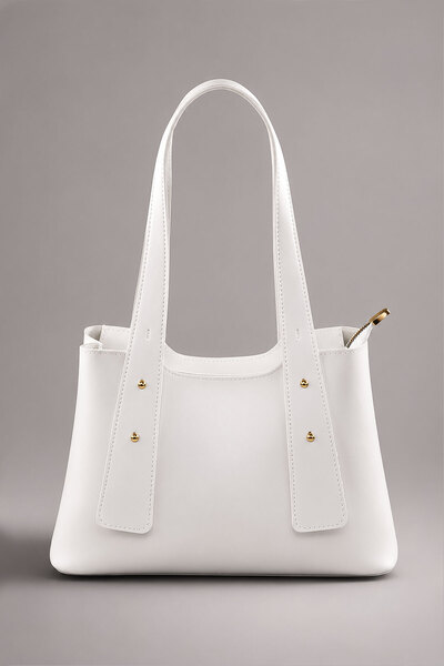 White Retro Vintage Zippered Bag with Adjustable Shoulder Strap 287