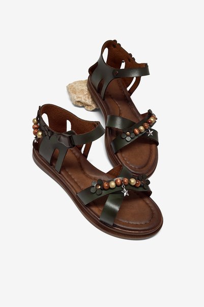 Girl's Green Comfortable Beaded Sandals