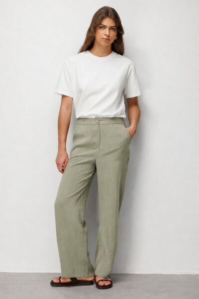 Single Button Modal Textured Water Green Trousers