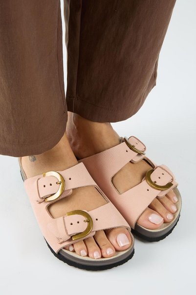 Fuga Women's Leather Genuine Leather Double Buckle Nubuck Powder Slippers
