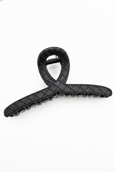 Stylish Black Quilted Patterned Large Size Hair Clip Claw Clip