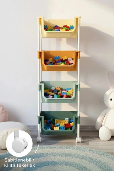 4-Tier Rolling Toy Storage Rack Kitchen Shelf Bathroom Organizer Basket
