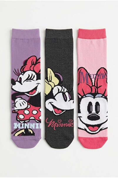 Лиценцирани Minnie Mouse памучни чорапи за девојчиња 3 парчиња, секојдневни чорапи, чорапи за подарок, чорапи со ликови MN21553