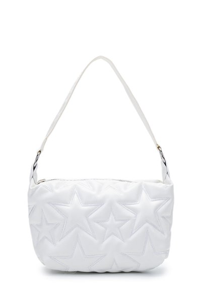 Star Detailed Mini Baguette Women's Crossbody Bag Alpha White